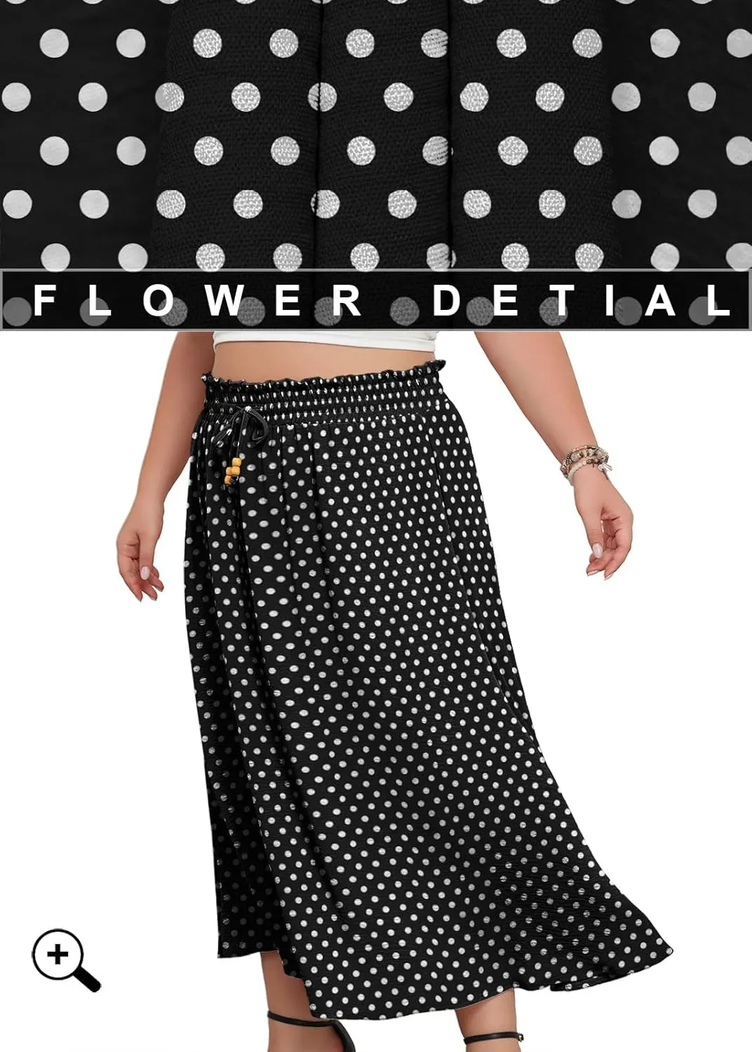 Lastshe Plus Size Maxi Skirts for Women Summer Boho Pleated Elastic High Waist A-line Long Skirt with Pockets