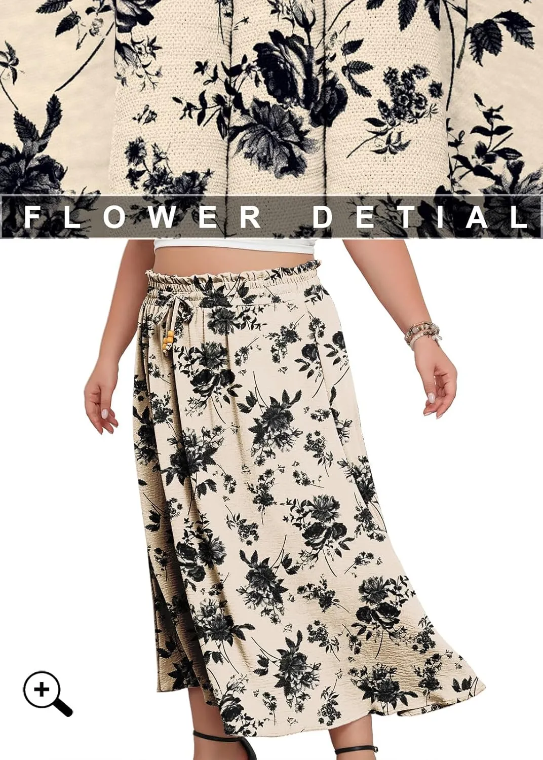 Lastshe Plus Size Maxi Skirts for Women Summer Boho Pleated Elastic High Waist A-line Long Skirt with Pockets