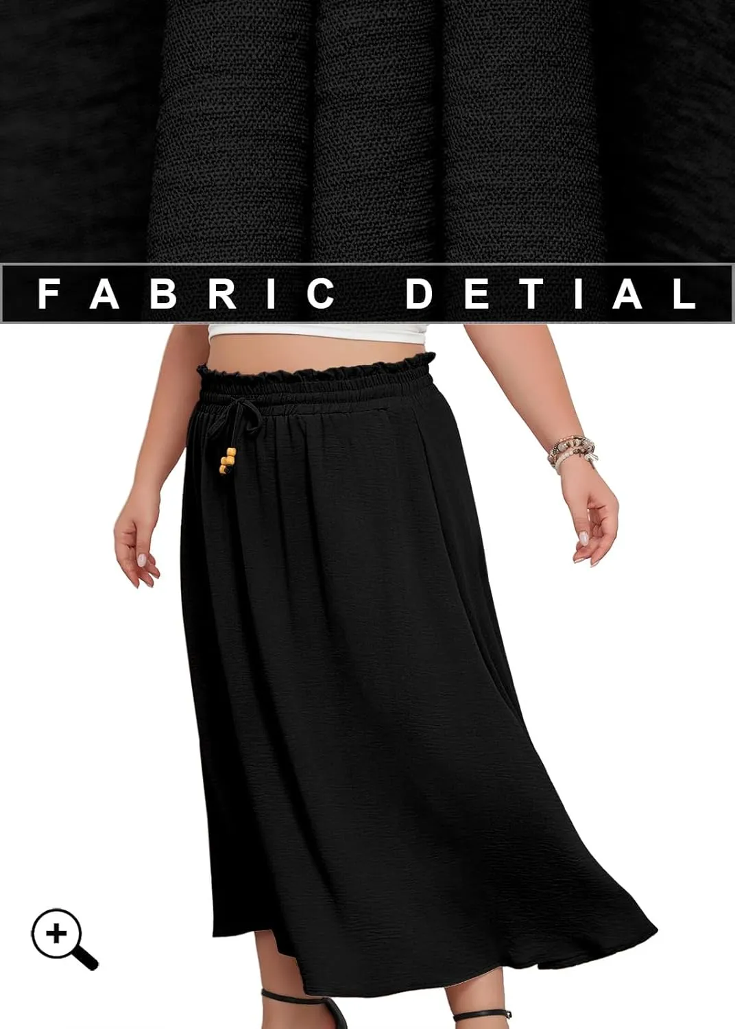 Lastshe Plus Size Maxi Skirts for Women Summer Boho Pleated Elastic High Waist A-line Long Skirt with Pockets