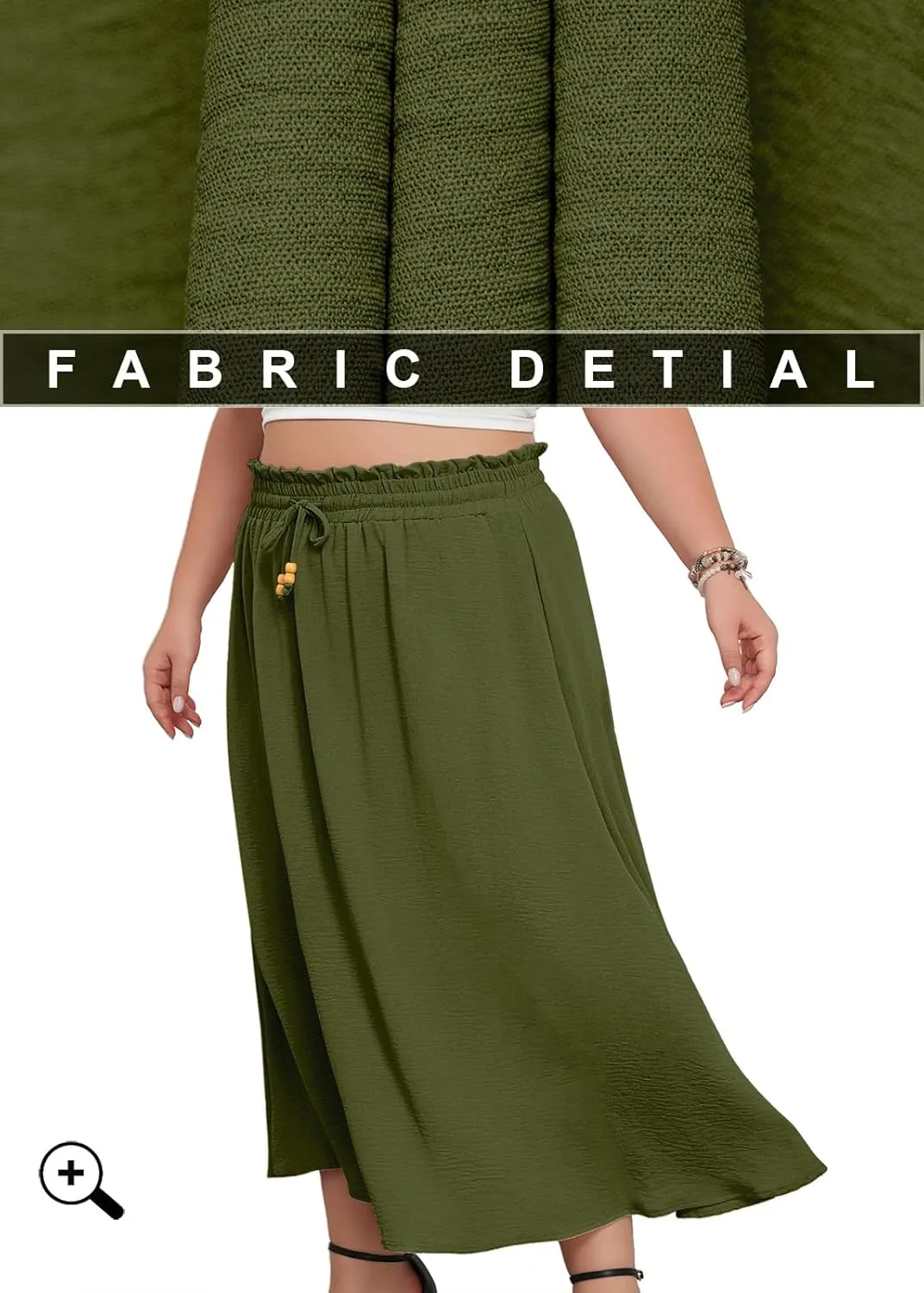 Lastshe Plus Size Maxi Skirts for Women Summer Boho Pleated Elastic High Waist A-line Long Skirt with Pockets
