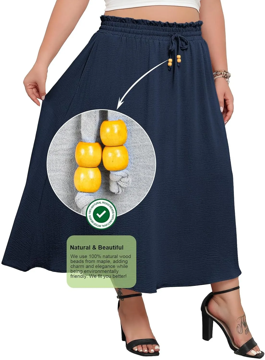 Lastshe Plus Size Maxi Skirts for Women Summer Boho Pleated Elastic High Waist A-line Long Skirt with Pockets