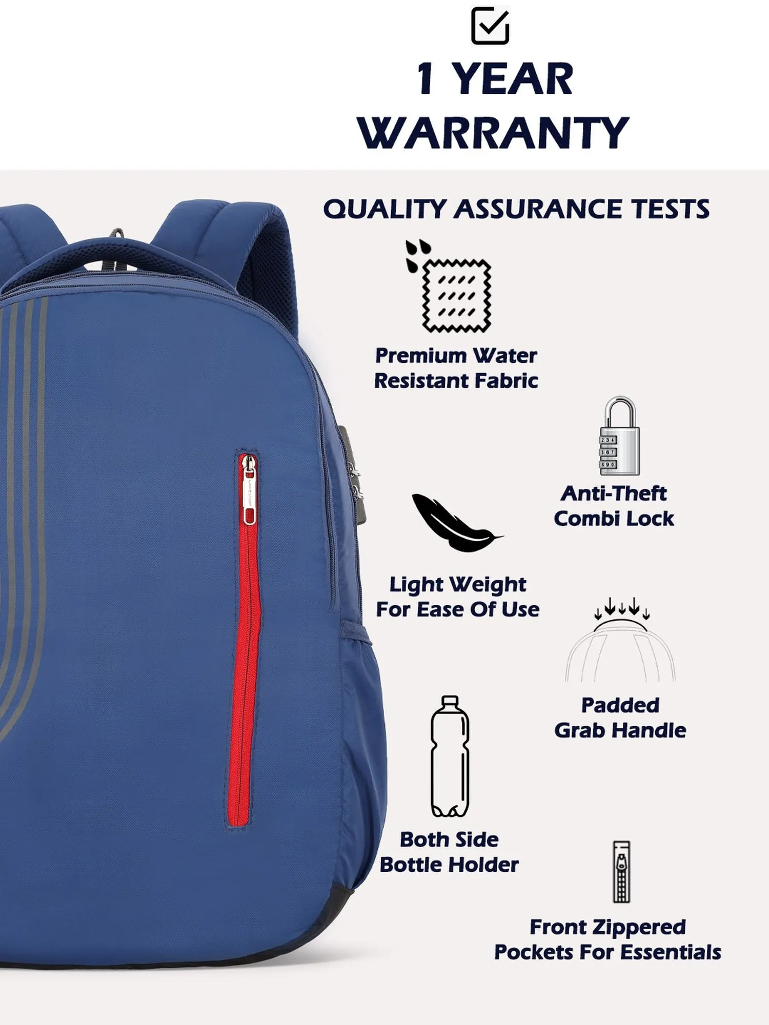 Lavie Sport Golf 36L Anti-theft Laptop Backpack For Men & Women | Laptop Bag For Boys & Girls Navy