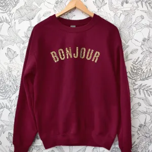 Leopard Print Bonjour Burgundy Sweatshirt