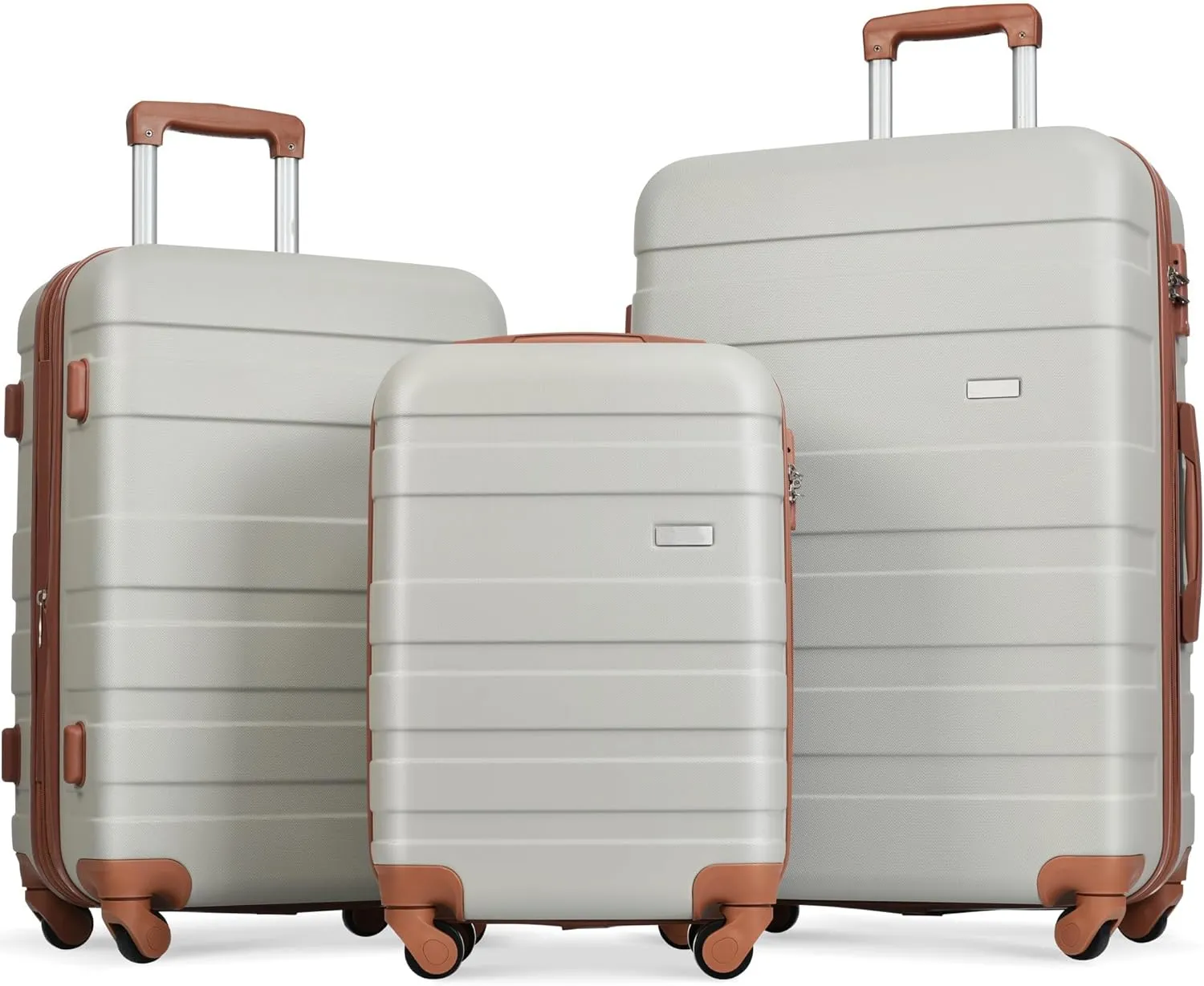 Lightweight Durable Luggage Sets, 3 Piece Expandable ABS Hardshell Suitcase with Spinner Wheels, TSA Lock, 20'' 24'' 28'' (Light Grey and Brown)