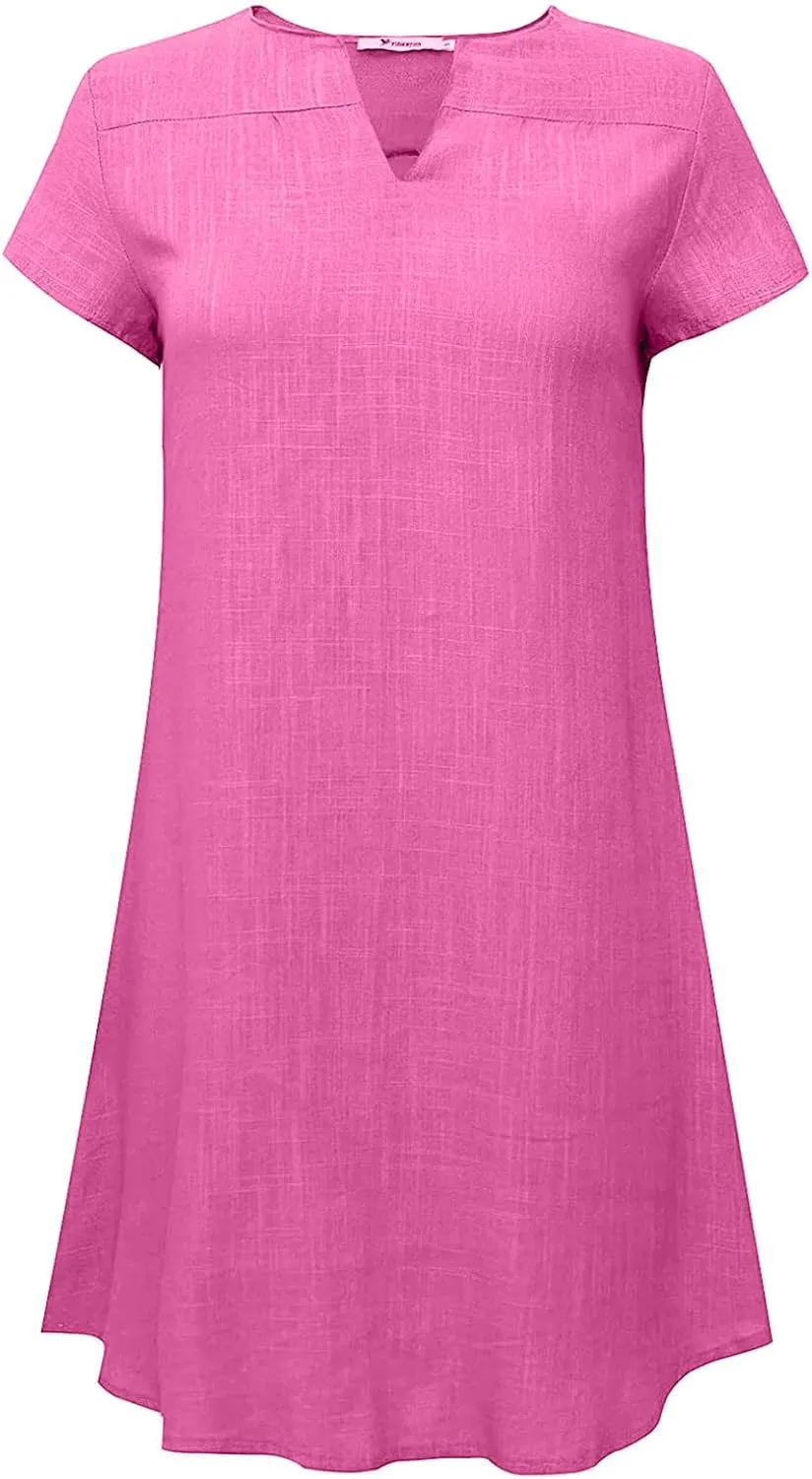 Linen Dress for Women Summer Dresses V Neck Cap Sleeve Sundress Beach Vacation Soft Plus Size Casual Mini Dress 2024