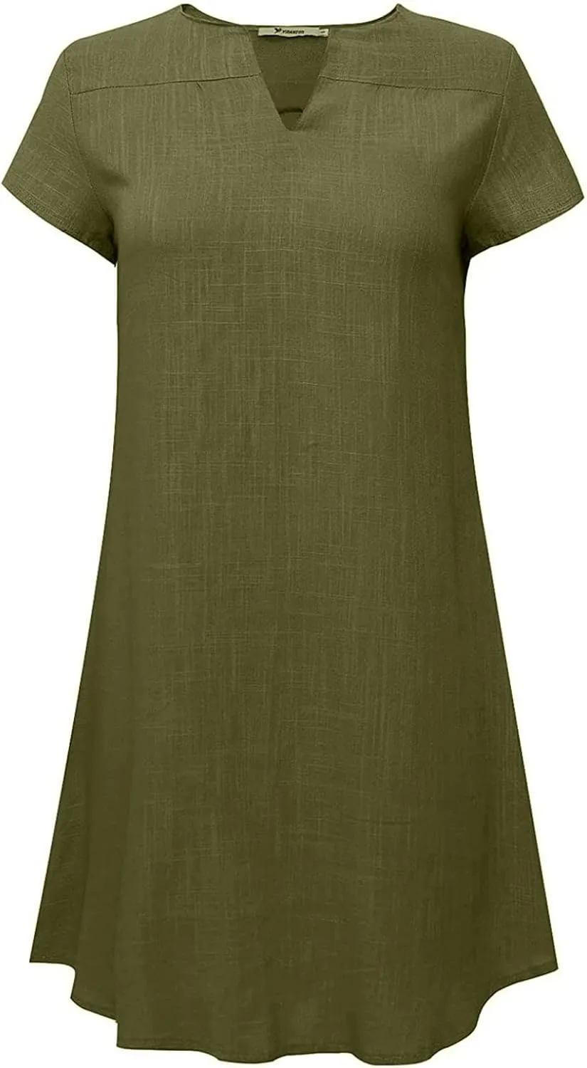 Linen Dress for Women Summer Dresses V Neck Cap Sleeve Sundress Beach Vacation Soft Plus Size Casual Mini Dress 2024