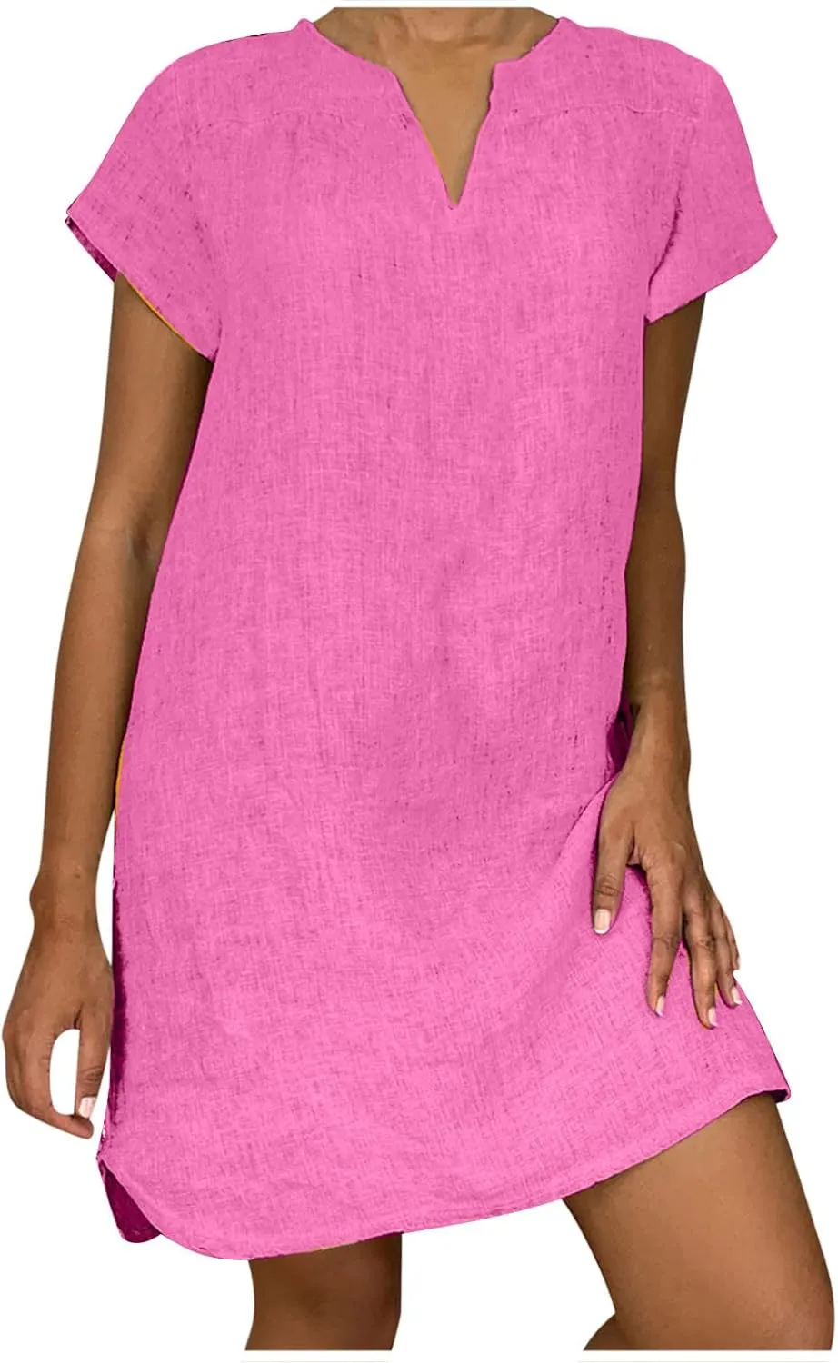 Linen Dress for Women Summer Dresses V Neck Cap Sleeve Sundress Beach Vacation Soft Plus Size Casual Mini Dress 2024