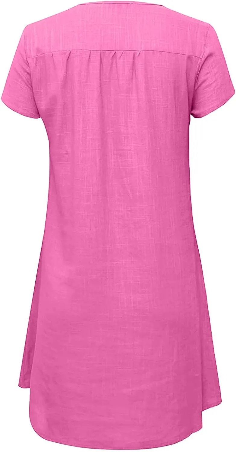 Linen Dress for Women Summer Dresses V Neck Cap Sleeve Sundress Beach Vacation Soft Plus Size Casual Mini Dress 2024