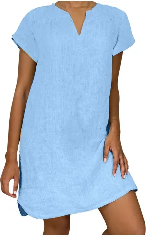 Linen Dress for Women Summer Dresses V Neck Cap Sleeve Sundress Beach Vacation Soft Plus Size Casual Mini Dress 2024
