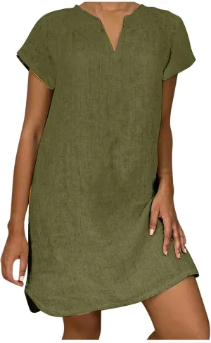 Linen Dress for Women Summer Dresses V Neck Cap Sleeve Sundress Beach Vacation Soft Plus Size Casual Mini Dress 2024