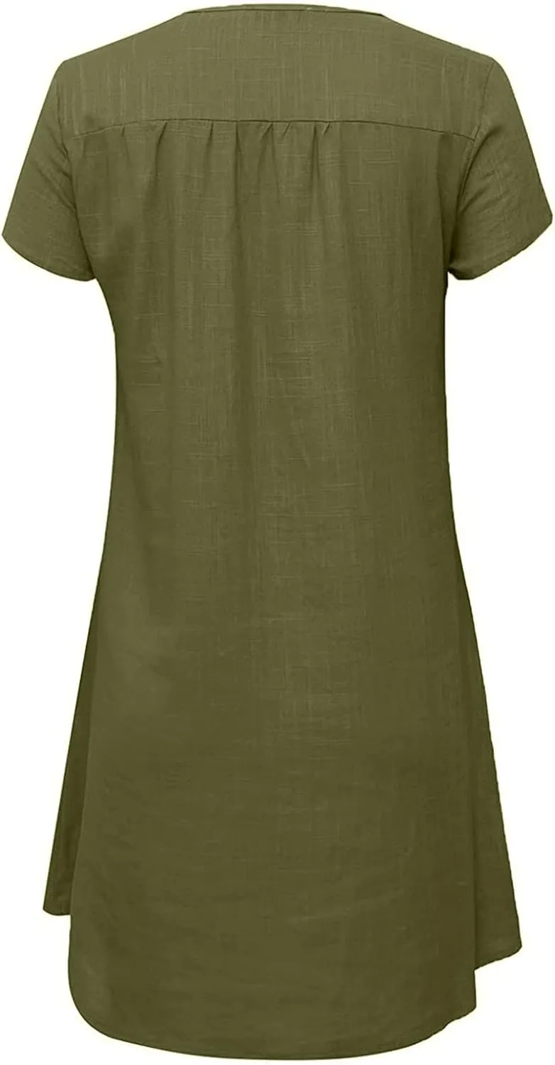 Linen Dress for Women Summer Dresses V Neck Cap Sleeve Sundress Beach Vacation Soft Plus Size Casual Mini Dress 2024