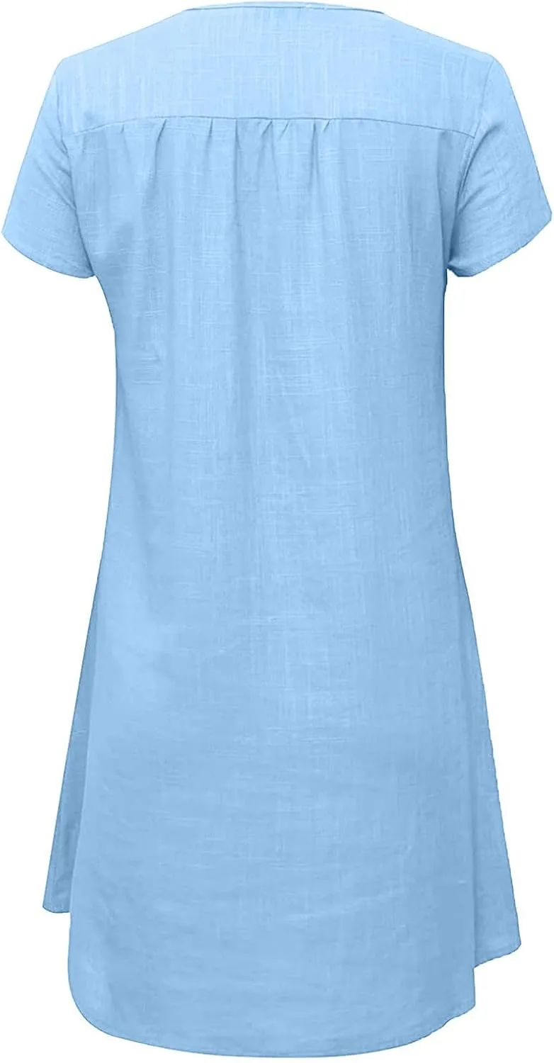 Linen Dress for Women Summer Dresses V Neck Cap Sleeve Sundress Beach Vacation Soft Plus Size Casual Mini Dress 2024