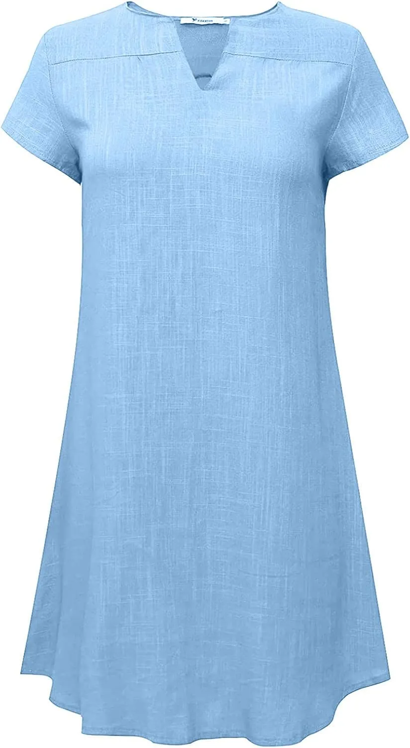 Linen Dress for Women Summer Dresses V Neck Cap Sleeve Sundress Beach Vacation Soft Plus Size Casual Mini Dress 2024