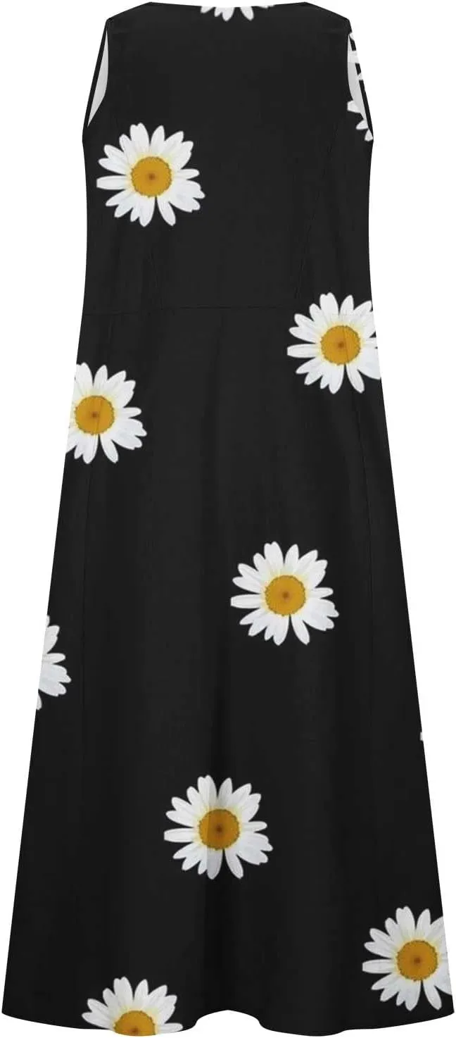Linen Dress Women 2025 Sleeveless Cotton Linen Maxi Dresses Plus Size Flowy Tank Sundress Beach Vacation Outfits