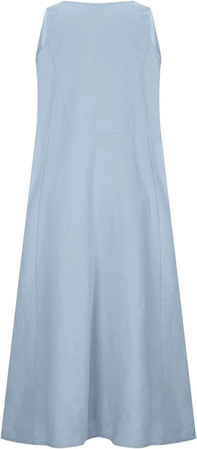 Linen Dress Women 2025 Sleeveless Cotton Linen Maxi Dresses Plus Size Flowy Tank Sundress Beach Vacation Outfits