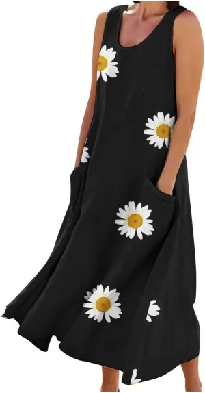 Linen Dress Women 2025 Sleeveless Cotton Linen Maxi Dresses Plus Size Flowy Tank Sundress Beach Vacation Outfits