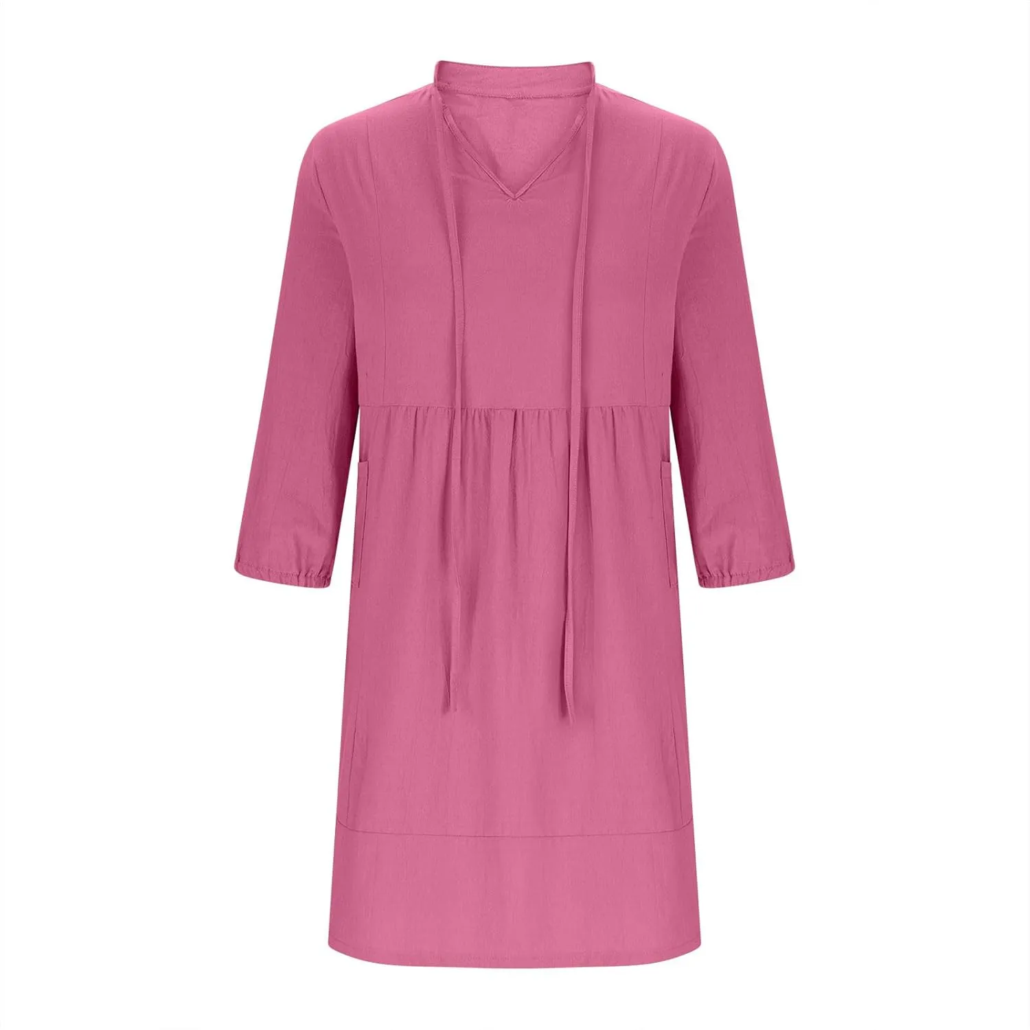 Linen Dresses for Women 2025 Casual Summer Cotton Linen Dress Tunic Flowy Mini Sundress 3/4 Sleeve Beach Outfits