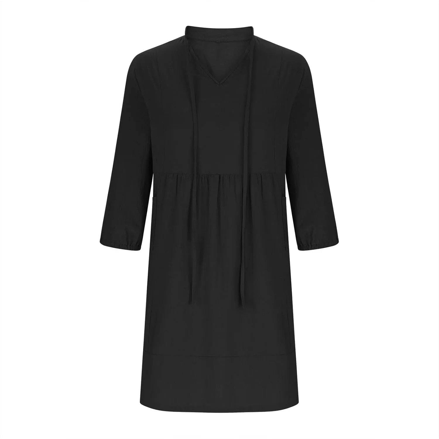 Linen Dresses for Women 2025 Casual Summer Cotton Linen Dress Tunic Flowy Mini Sundress 3/4 Sleeve Beach Outfits