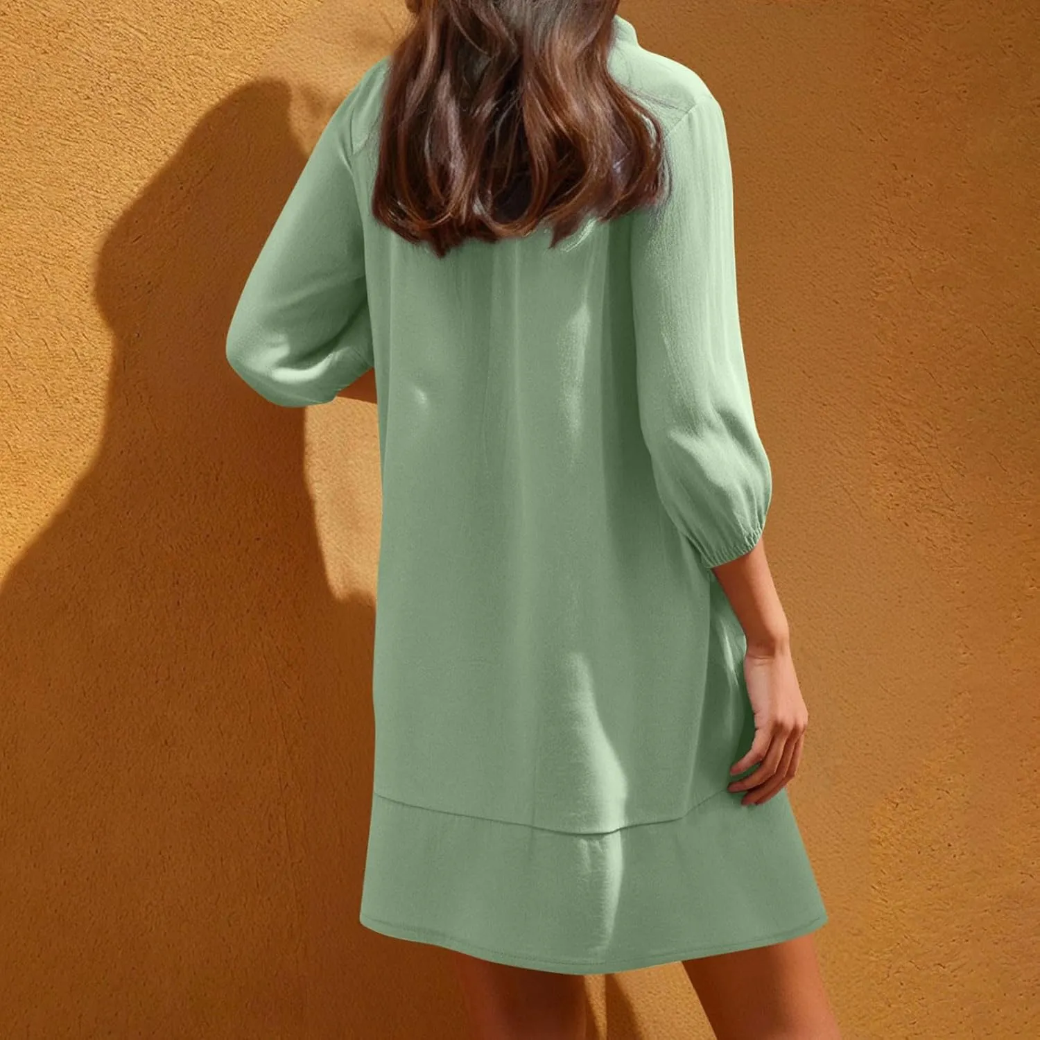 Linen Dresses for Women 2025 Casual Summer Cotton Linen Dress Tunic Flowy Mini Sundress 3/4 Sleeve Beach Outfits