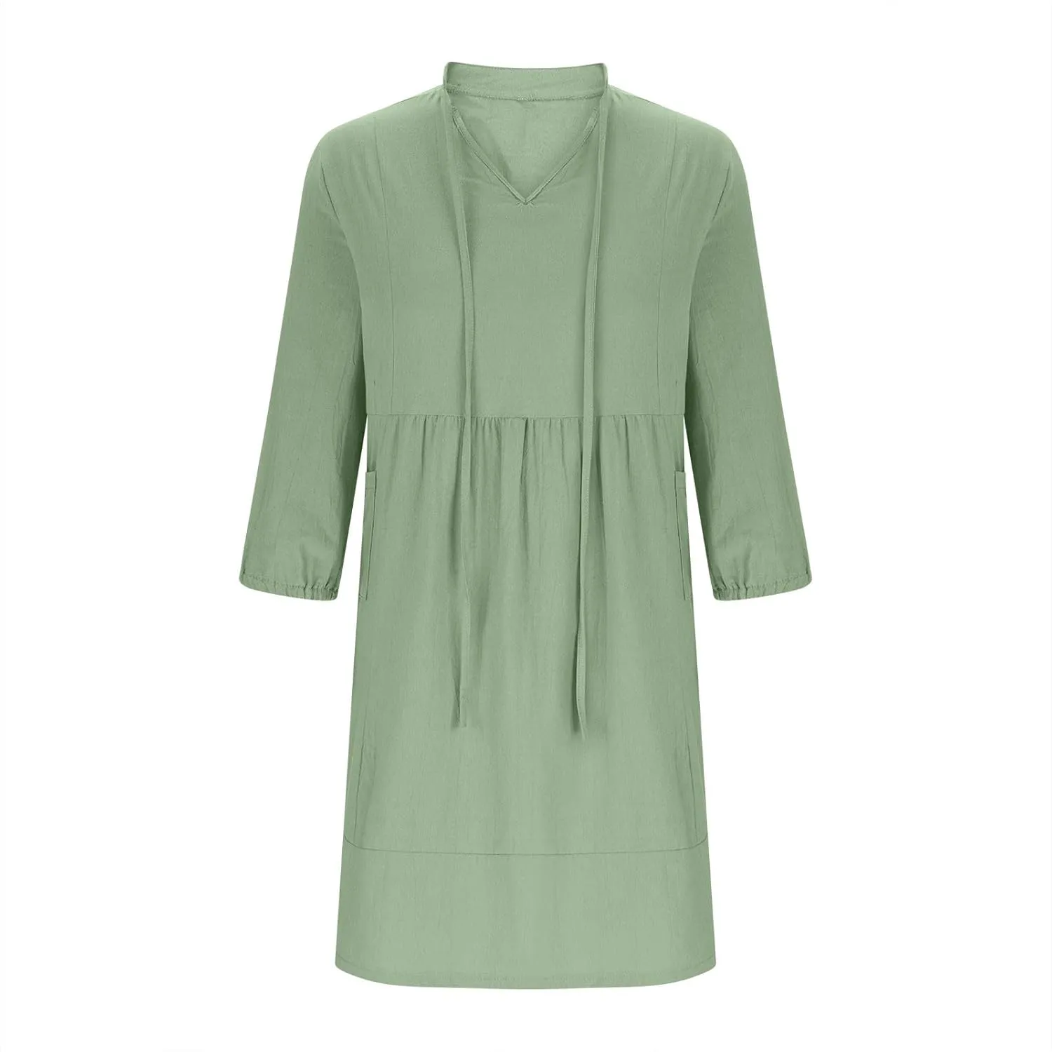 Linen Dresses for Women 2025 Casual Summer Cotton Linen Dress Tunic Flowy Mini Sundress 3/4 Sleeve Beach Outfits