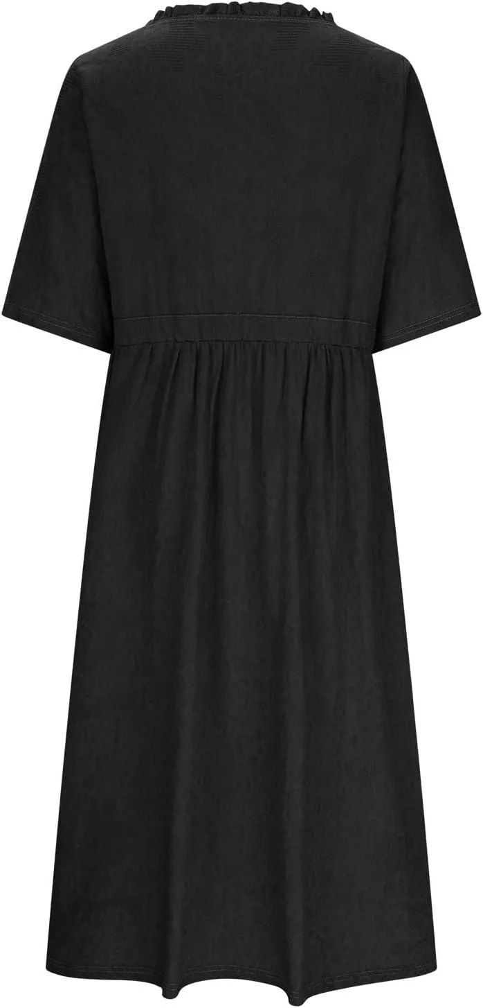 Linen Dresses for Women 2025 Summer Long Maxi Dress Short Sleeve Button Down Tshirt Sundresses Boho Beach Outfits