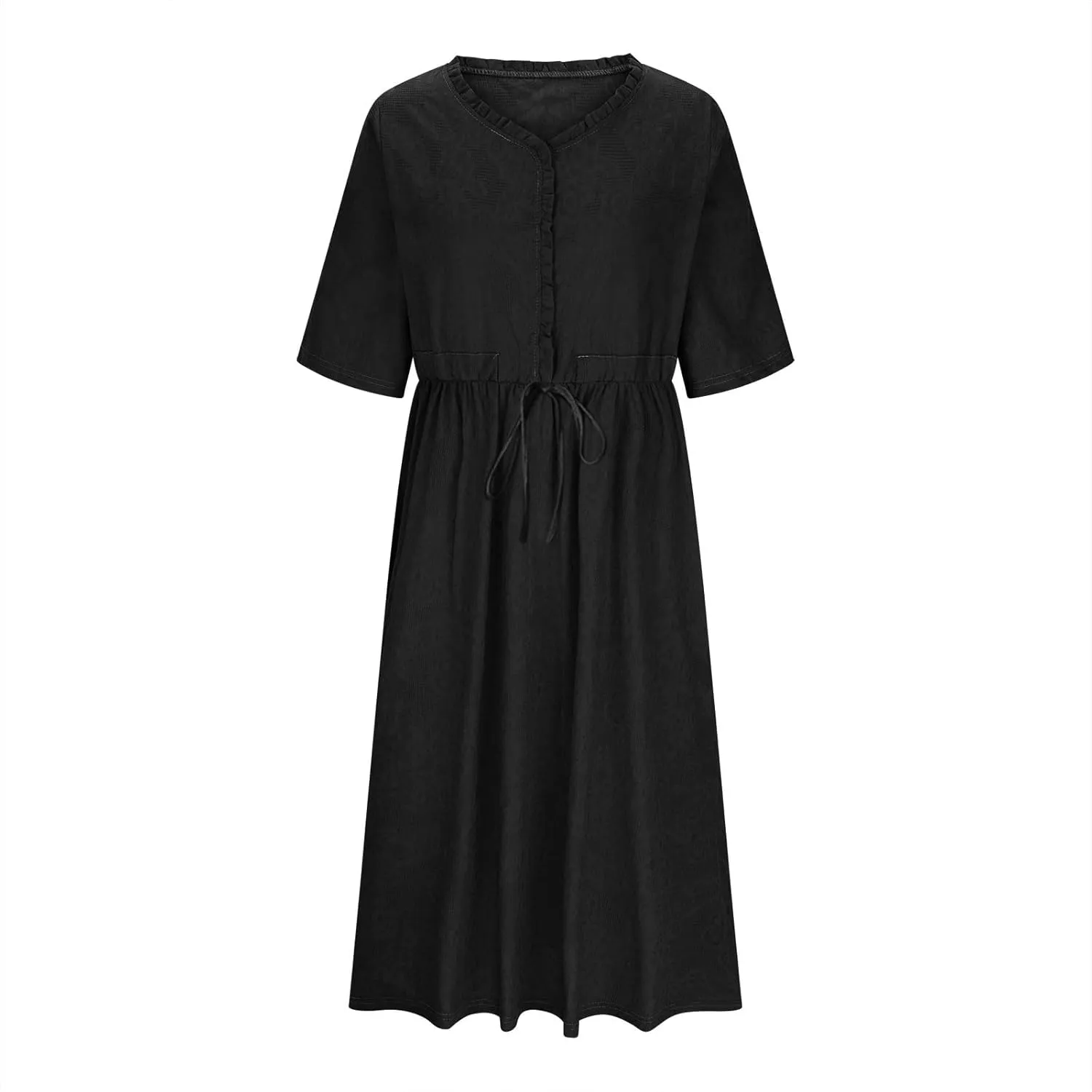 Linen Dresses for Women 2025 Summer Long Maxi Dress Short Sleeve Button Down Tshirt Sundresses Boho Beach Outfits