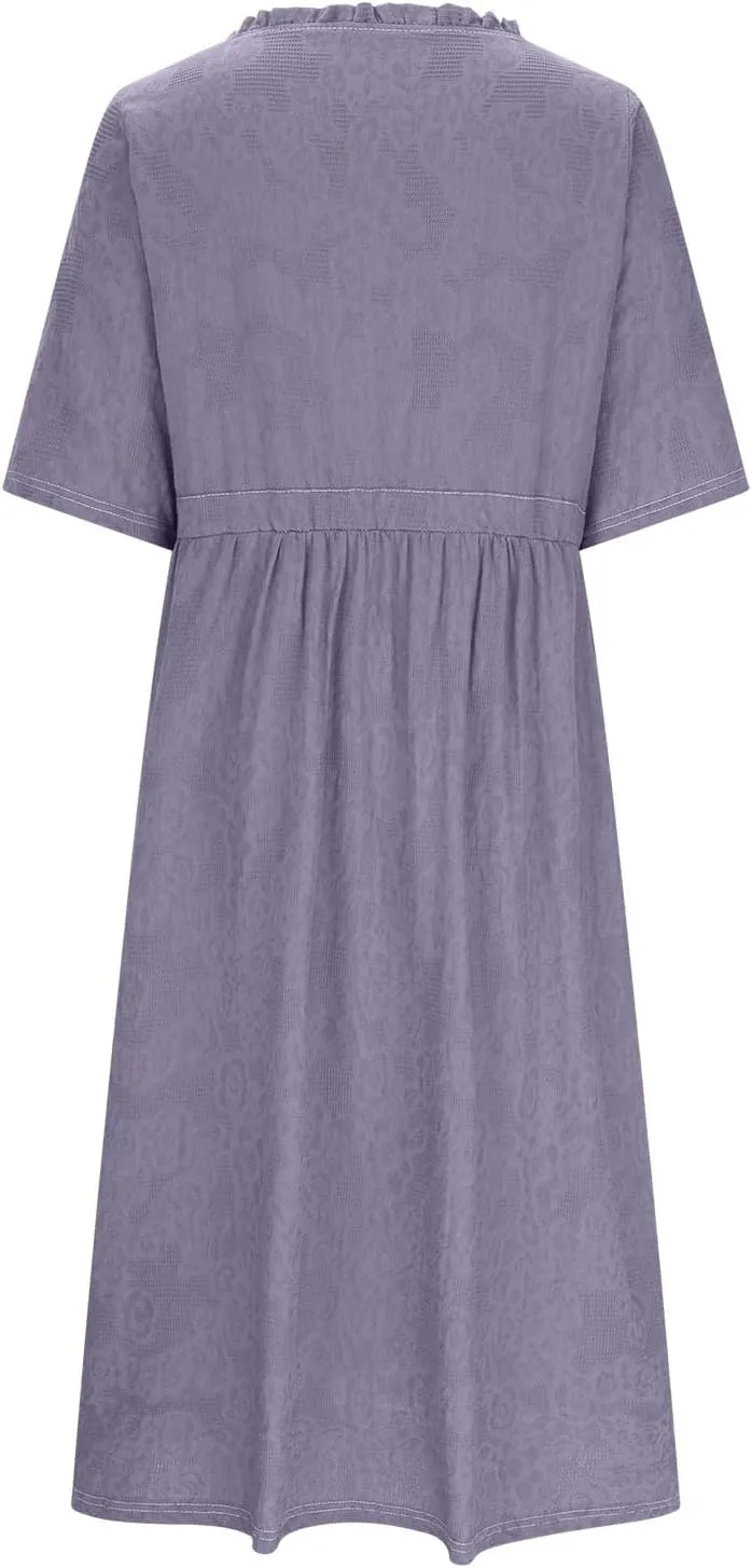Linen Dresses for Women 2025 Summer Long Maxi Dress Short Sleeve Button Down Tshirt Sundresses Boho Beach Outfits