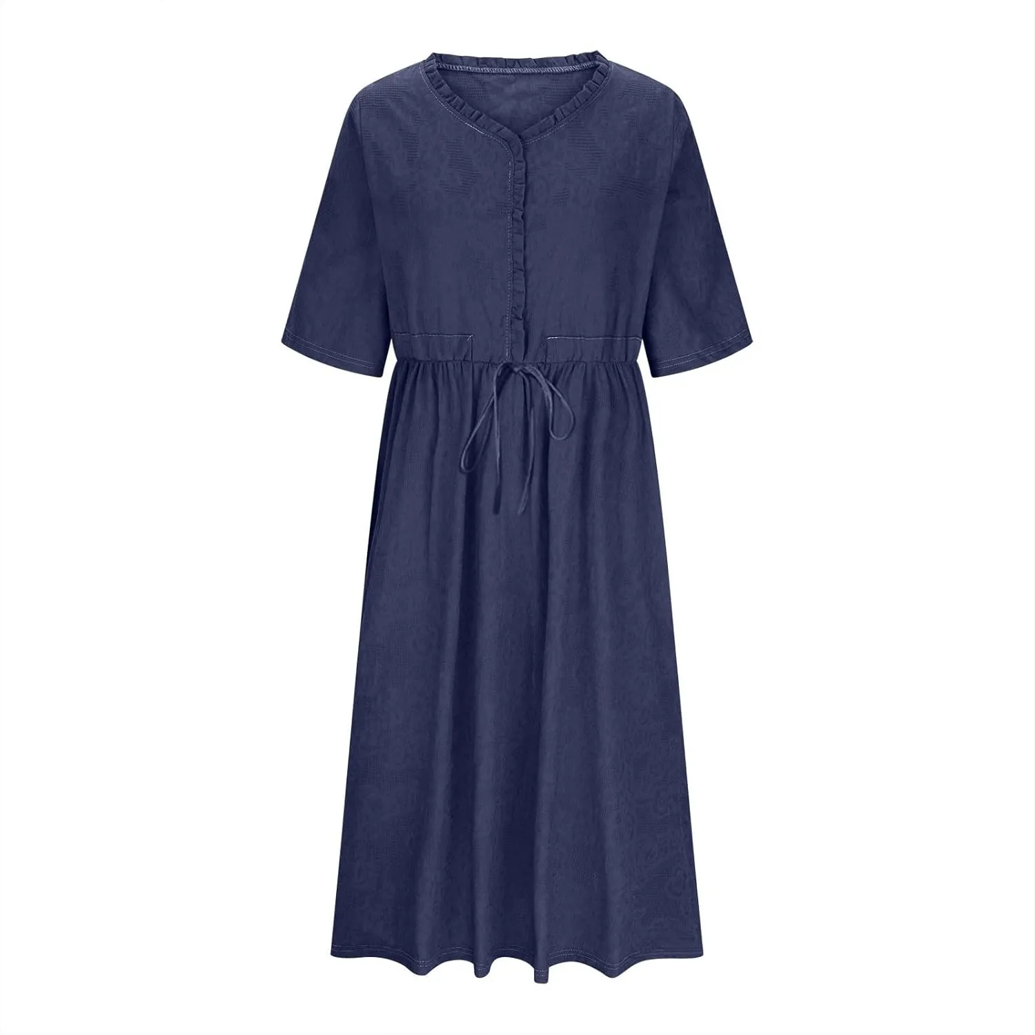 Linen Dresses for Women 2025 Summer Long Maxi Dress Short Sleeve Button Down Tshirt Sundresses Boho Beach Outfits