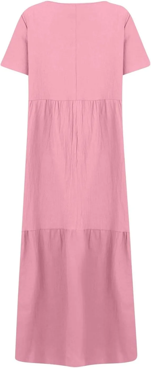 Linen Dresses for Women 2025 Trendy Summer Plus Size Maxi Dress Casual Loose V Neck Boho Flowy Beach Vacation Outfits