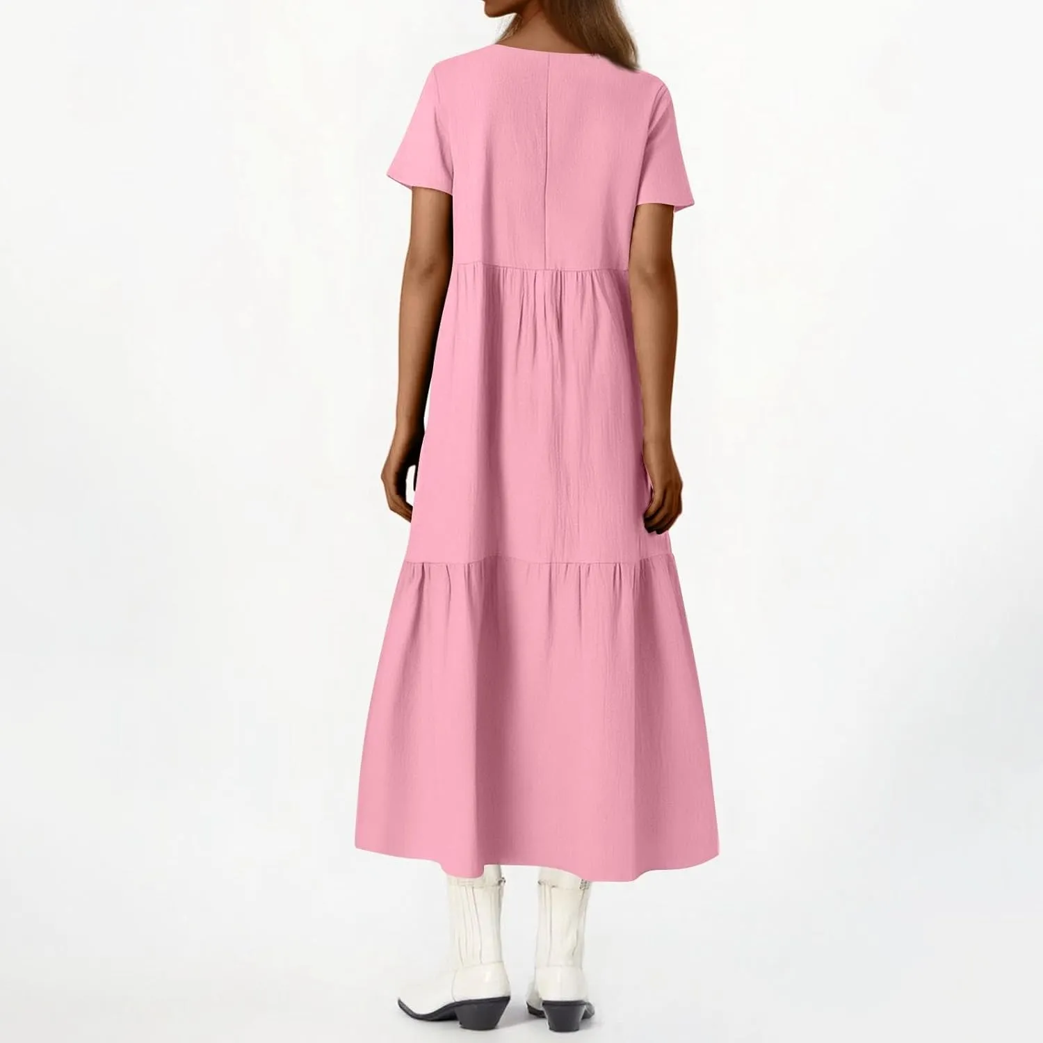 Linen Dresses for Women 2025 Trendy Summer Plus Size Maxi Dress Casual Loose V Neck Boho Flowy Beach Vacation Outfits