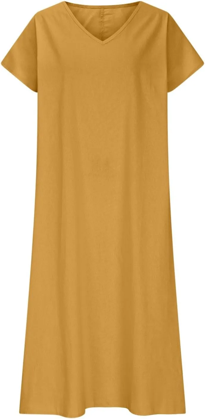 Linen Dresses for Women 2025 Trendy Vneck Long Maxi Dress Flowy Summer Sundresses Boho Beach Wear