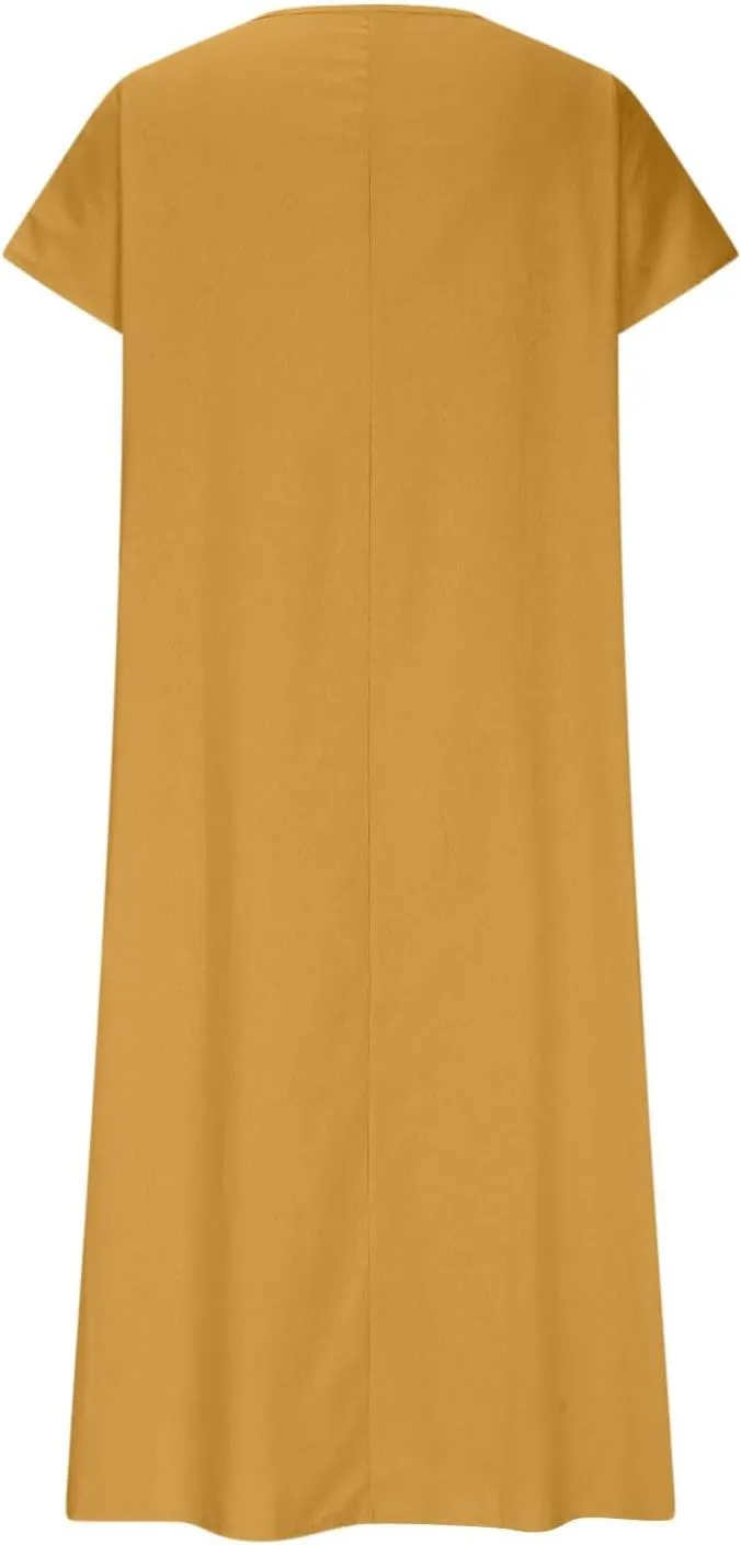 Linen Dresses for Women 2025 Trendy Vneck Long Maxi Dress Flowy Summer Sundresses Boho Beach Wear