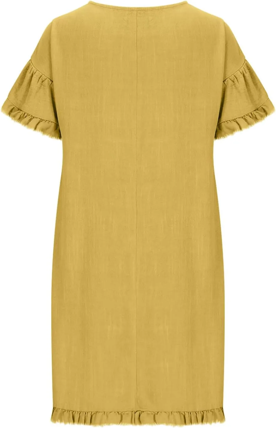 Linen Dresses for Women Summer Cotton Casual Short Sleeve Solid Color Dress Loose Round Neck Vacation Beach Sundress