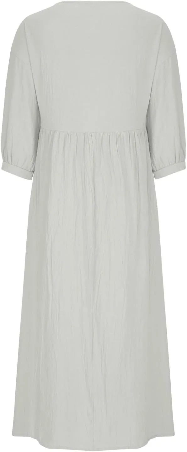 Linen Maxi Dresses for Women 2025 Casual Short Sleeve Solid Color Sundress Fashion Loose Pleated Dress with Pocket