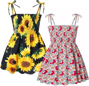 Little Girls Summer Floral Bohemian Dresses Toddler Flower Strap Beach Sundress