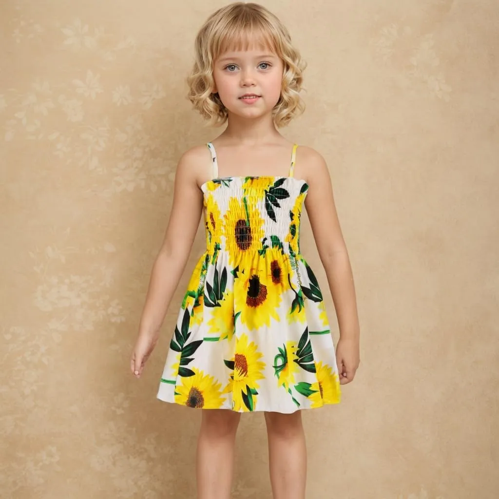Little Girls Summer Floral Bohemian Dresses Toddler Flower Strap Beach Sundress