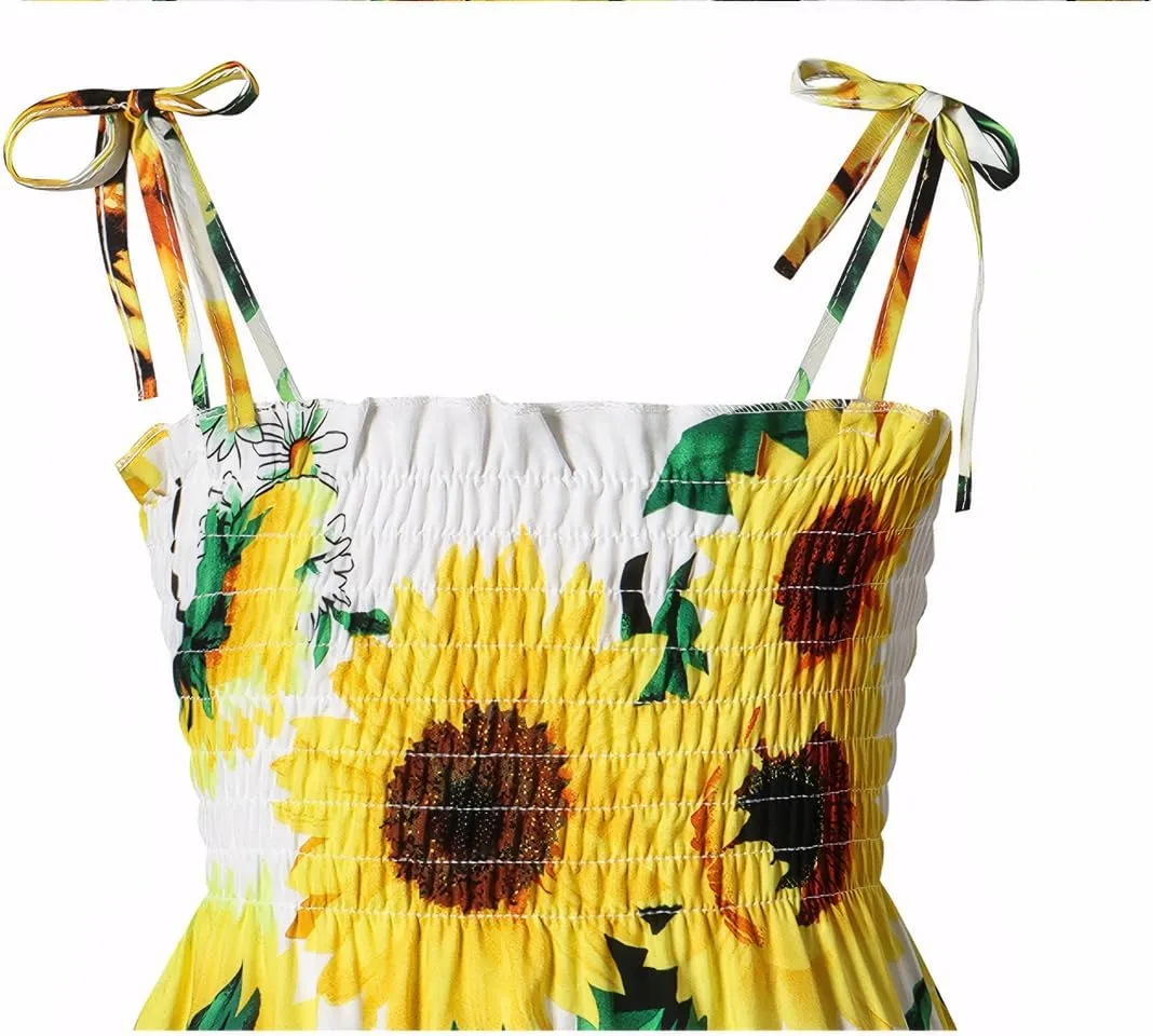 Little Girls Summer Floral Bohemian Dresses Toddler Flower Strap Beach Sundress