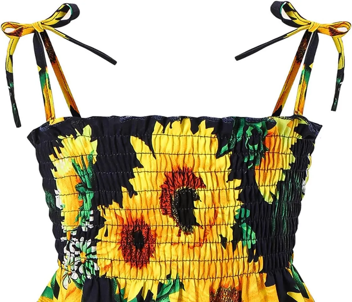 Little Girls Summer Floral Bohemian Dresses Toddler Flower Strap Beach Sundress