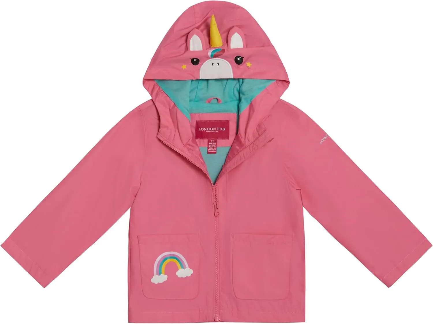 LONDON FOG Girls' Rainy Day Fun Hooded Rain Jacket Rainslicker