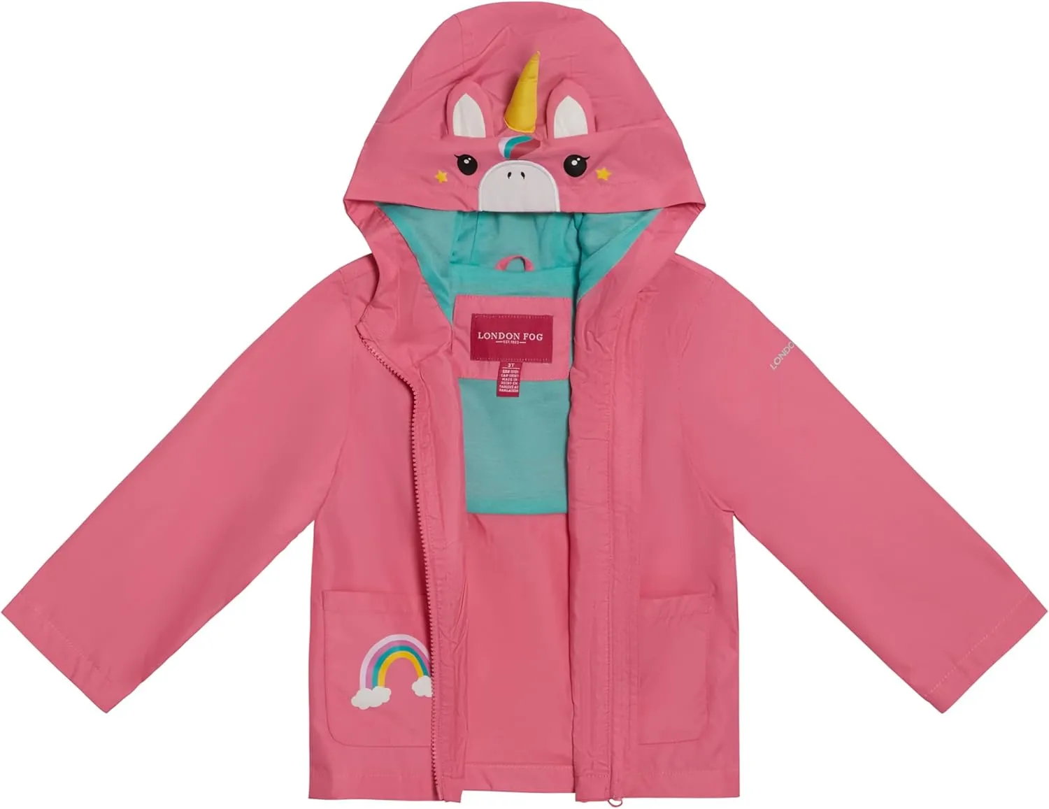 LONDON FOG Girls' Rainy Day Fun Hooded Rain Jacket Rainslicker