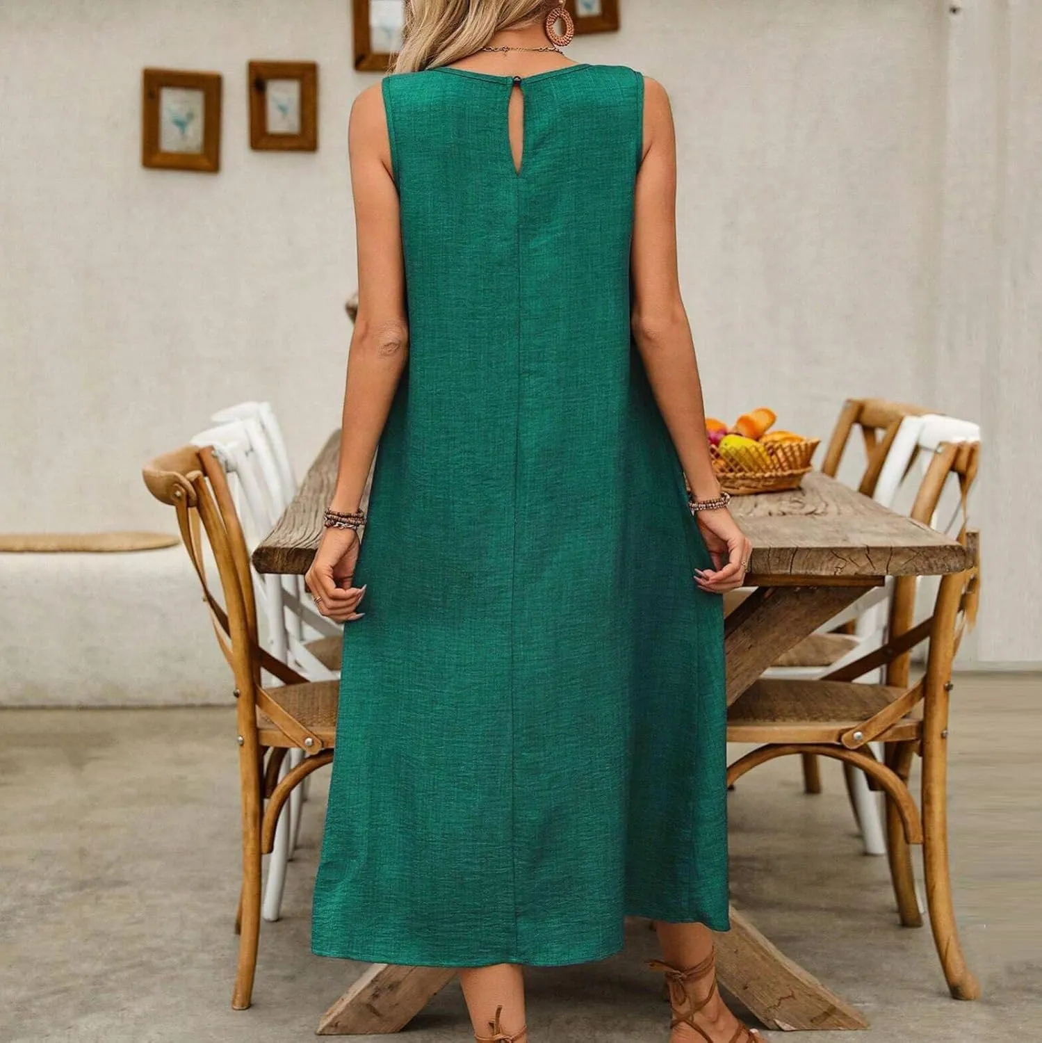 Long Dresses for Women 2025 Casual Loose Soft Sleeveless Tank Linen Dress Summer Flowy Boho Beach Maxi Sundresses
