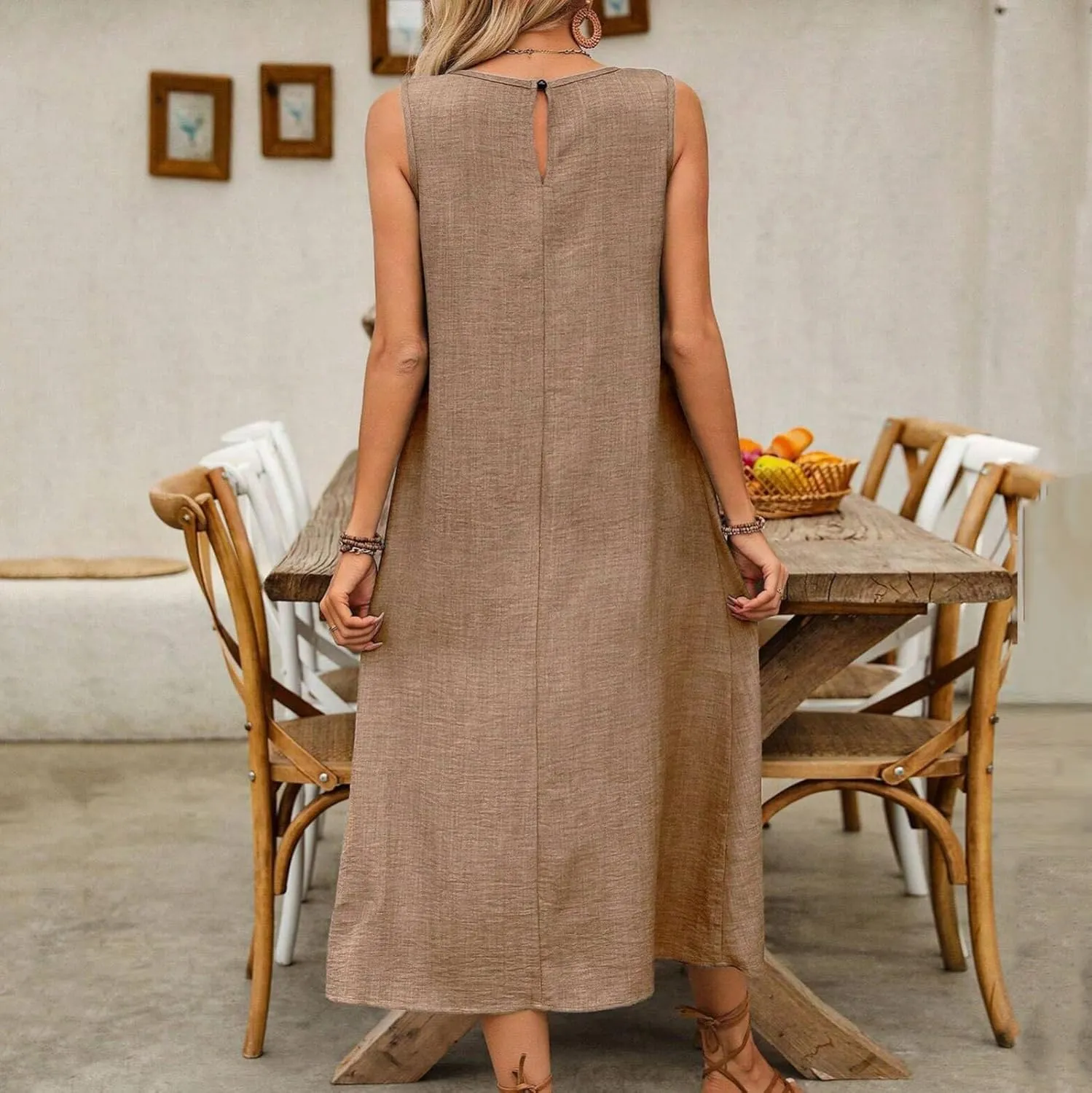Long Dresses for Women 2025 Casual Loose Soft Sleeveless Tank Linen Dress Summer Flowy Boho Beach Maxi Sundresses
