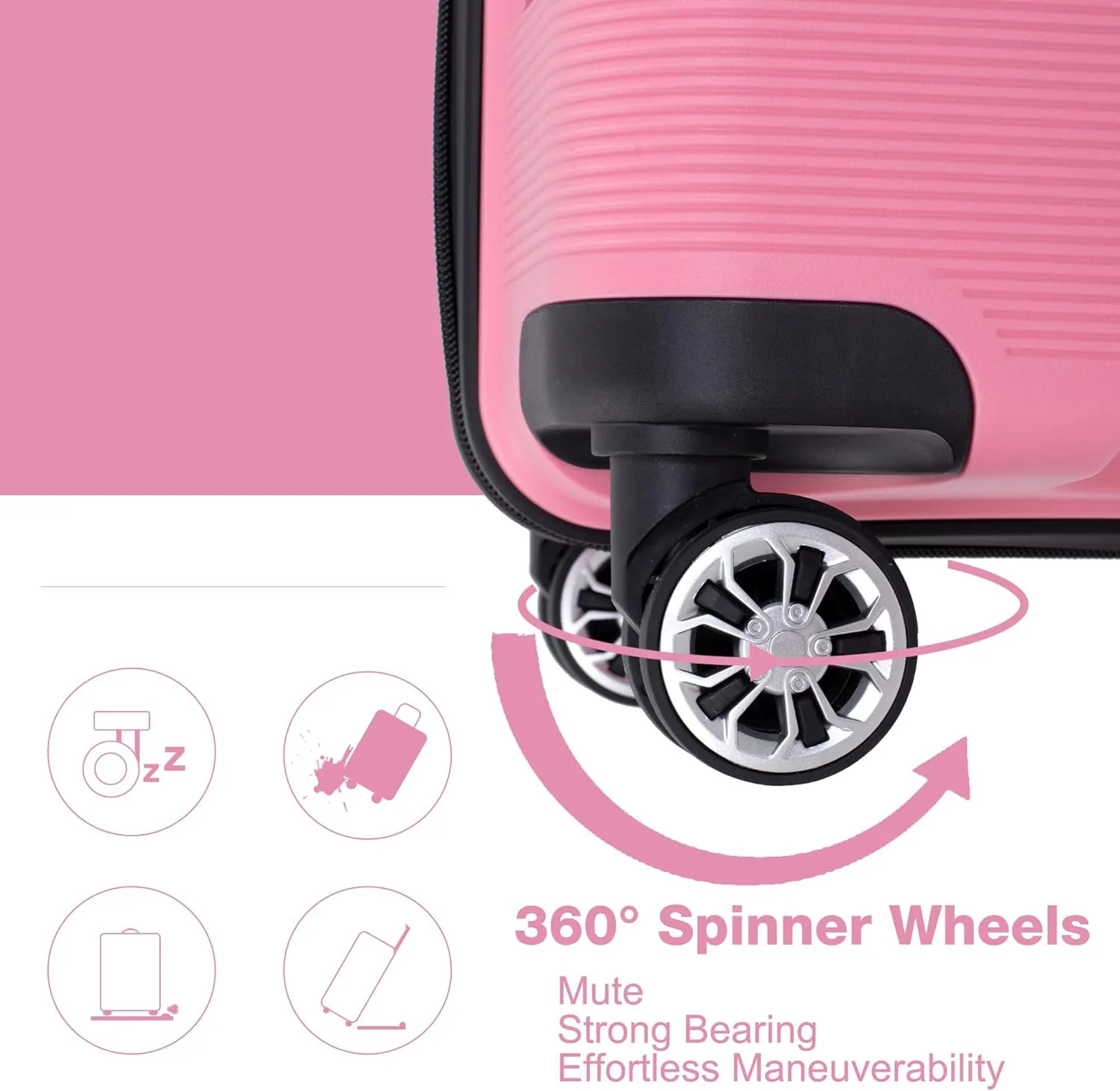 Luggage 3 Piece Sets with TSA Lock,Spinner Wheels,Carry On Hardside Travel Luggage(20"/24"/28"). (Pink)