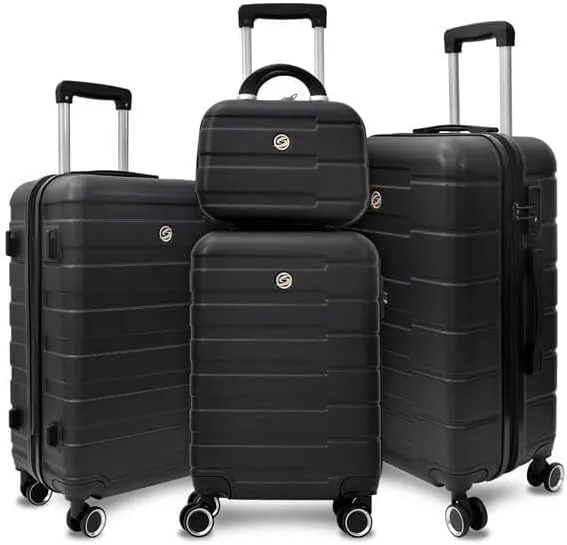 Luggage Sets 4 Piece Hard Shell Luggage Set,Carry on Suitcase with Spinner Wheels,Family Luggage Set,Black(12/20/24/28in)