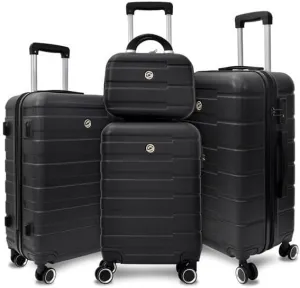Luggage Sets 4 Piece Hard Shell Luggage Set,Carry on Suitcase with Spinner Wheels,Family Luggage Set,Black(12/20/24/28in)