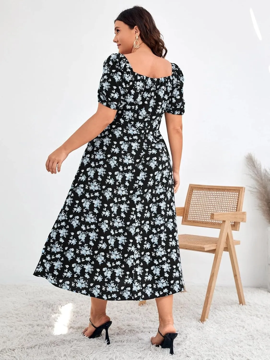 Madison Women's Floral Print Slit Midi Dresses with Side Splits