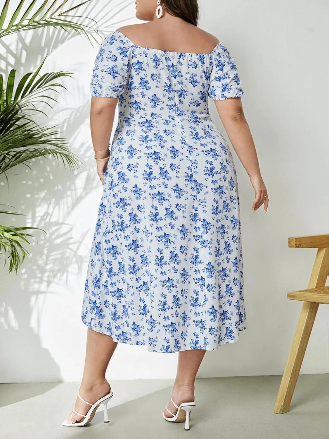 Madison Women's Floral Print Slit Midi Dresses with Side Splits