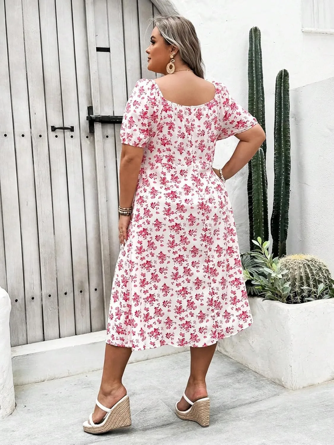 Madison Women's Floral Print Slit Midi Dresses with Side Splits