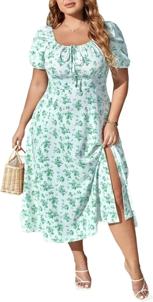 Madison Women's Floral Print Slit Midi Dresses with Side Splits