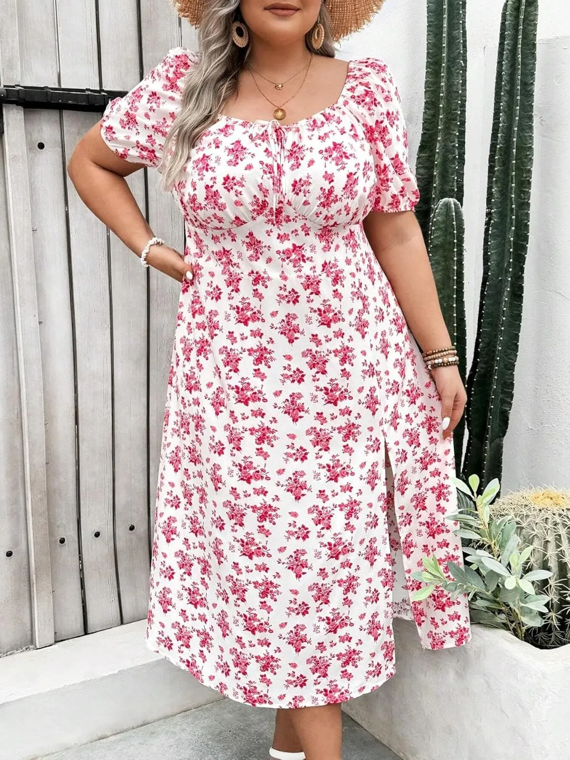 Madison Women's Floral Print Slit Midi Dresses with Side Splits